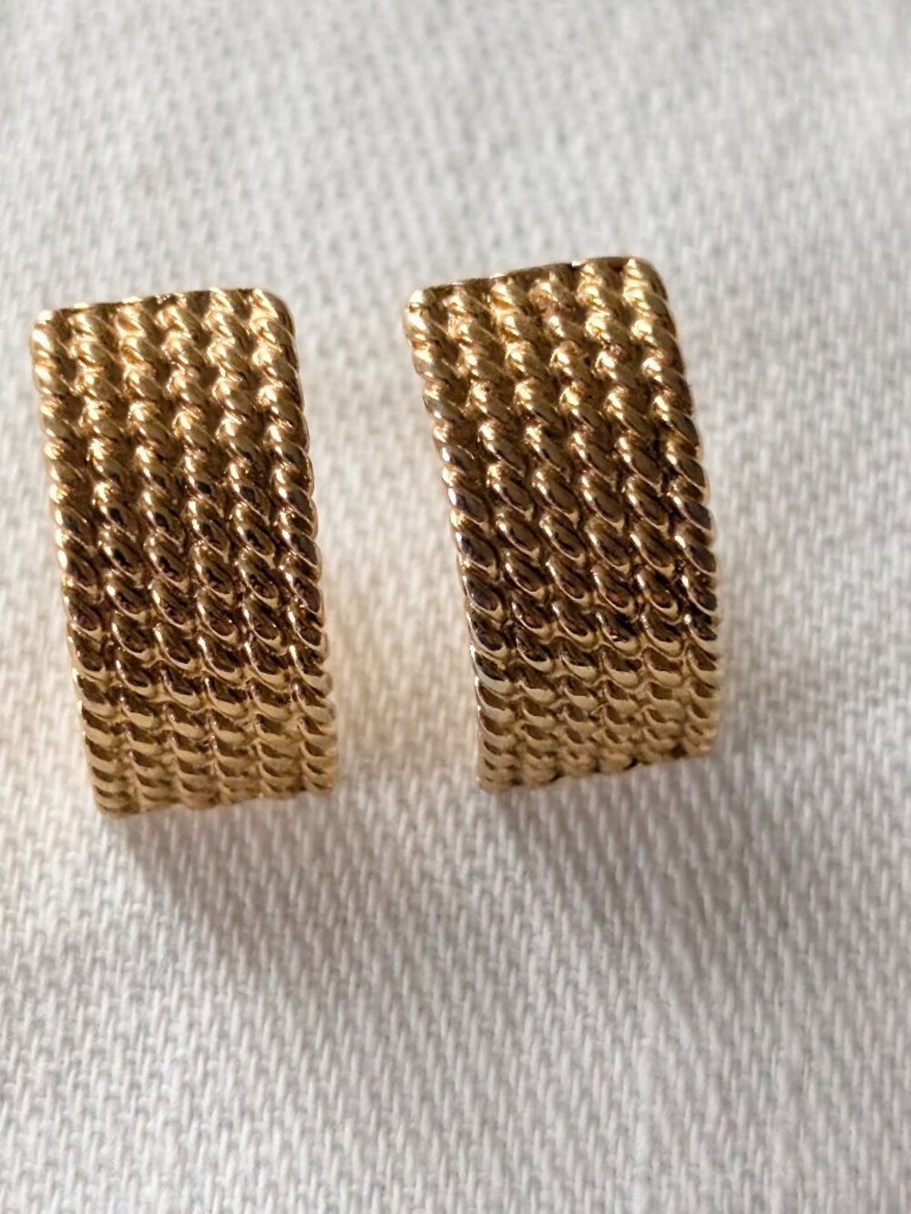 Monet Gold Tone Braided Hoop Stud Earrings: Signed Vintage Design
